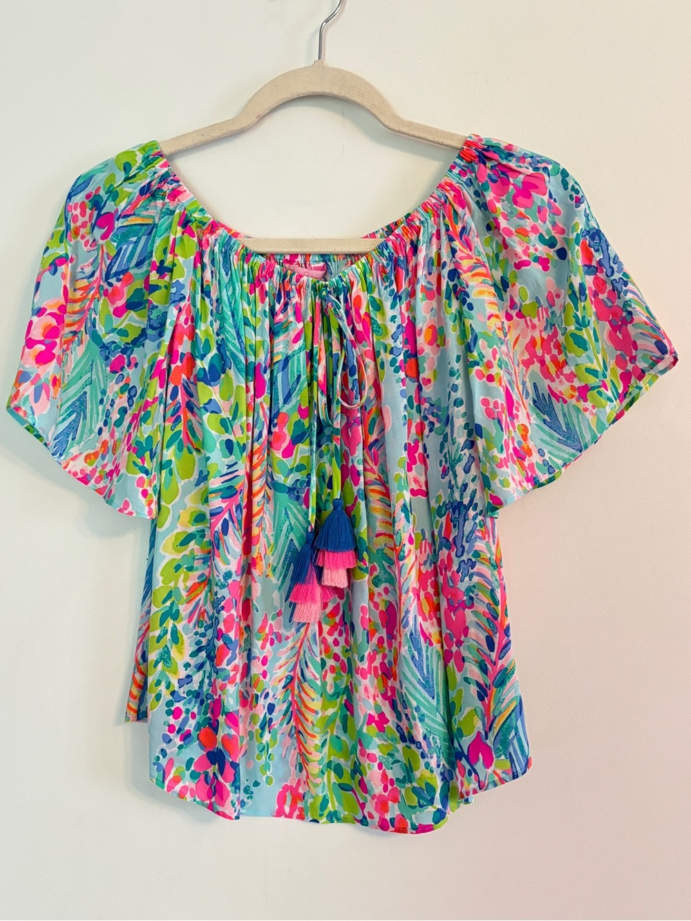 Lilly Pulitzer Sain Off The Shoulder Top Blouse Floral Flutter Sleeve Top XS A99